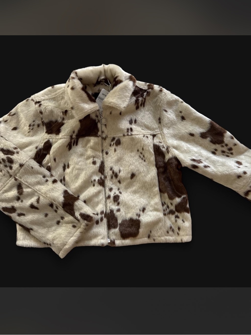 Cotton on Faux Fur Cow Print Jacket - Cream & Brown